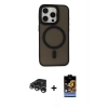 MARSİLYAN™- iPhone 15 Pro Kılıf Kutup Serisi - Siyah Buffer Hayalet Cam Ekran Koruyucu + Raze Metal Kamera Lens - GS