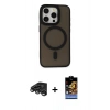 MARSİLYAN™- iPhone 15 Pro Kılıf Kutup Serisi - Siyah Buffer Hayalet Cam Ekran Koruyucu + Raze Metal Kamera Lens - TMGI