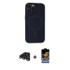 MARSİLYAN™- iPhone 15 Pro Kılıf Kutup Serisi - Siyah Buffer Hayalet Cam Ekran Koruyucu + Raze Metal Kamera Lens - TMGI