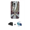 MARSİLYAN™- iPhone 15 Pro Kılıf Nova Doku Prime - Siyah 3D Antistatik Cam Ekran Koruyucu + Raze Metal Kamera Lens - SH