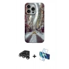 MARSİLYAN™- iPhone 15 Pro Kılıf Nova Doku Prime - Siyah 3D Antistatik Seramik Nano Ekran Koruyucu + Raze Metal Kamera Lens - GS
