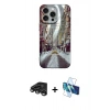 MARSİLYAN™- iPhone 15 Pro Kılıf Nova Doku Prime - Siyah 3D Antistatik Seramik Nano Ekran Koruyucu + Titanyum Gri Raze Metal Kamera Lens
