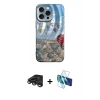 MARSİLYAN™- iPhone 15 Pro Kılıf Nova Doku Prime - Siyah 3D Antistatik Seramik Nano Ekran Koruyucu + Titanyum Gri Raze Metal Kamera Lens