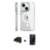 MARSİLYAN™- iPhone 15 Pro Kılıf Nova Doku - Siyah 3D Antistatik Hayalet Cam Ekran Koruyucu + Raze Metal Kamera Lens - SH