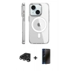 MARSİLYAN™- iPhone 15 Pro Kılıf Nova Doku - Siyah 3D Antistatik Hayalet Cam Ekran Koruyucu + Raze Metal Kamera Lens - TMGI