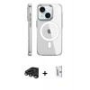 MARSİLYAN™- iPhone 15 Pro Kılıf Nova Doku - Siyah Bilvis 0.18mm Plus Cam Ekran Koruyucu + Raze Metal Kamera Lens - TMGI