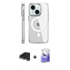 MARSİLYAN™- iPhone 15 Pro Kılıf Nova Doku - Siyah Bilvis 5in1 5D Magic Hayalet Cam Ekran Koruyucu + Raze Metal Kamera Lens - TMGI