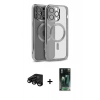 MARSİLYAN™- iPhone 15 Pro Kılıf Nova Işık Özel Seri - Şeffaf 360 Full Body Arka Koruyucu + Siyah Raze Metal Kamera Lens