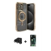 MARSİLYAN™- iPhone 15 Pro Kılıf Nova Işık Özel Seri - Şeffaf 360 Full Body Arka Koruyucu + Siyah Raze Metal Kamera Lens