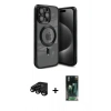 MARSİLYAN™- iPhone 15 Pro Kılıf Nova Işık Özel Seri - Şeffaf 360 Full Body Arka Koruyucu + Siyah Raze Metal Kamera Lens