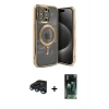 MARSİLYAN™- iPhone 15 Pro Kılıf Nova Işık Özel Seri - Siyah 360 Mat Full Body Arka Koruyucu + Raze Metal Kamera Lens - LT