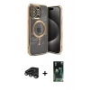MARSİLYAN™- iPhone 15 Pro Kılıf Nova Işık Özel Seri - Siyah 360 Mat Full Body Arka Koruyucu + Raze Metal Kamera Lens - TMGI