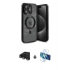 MARSİLYAN™- iPhone 15 Pro Kılıf Nova Işık Özel Seri - Siyah 3D Antistatik Cam Ekran Koruyucu + Raze Metal Kamera Lens - SH