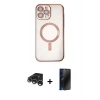 MARSİLYAN™- iPhone 15 Pro Kılıf Nova Işık Özel Seri - Siyah 3D Antistatik Hayalet Cam Ekran Koruyucu + Gümüş Raze Metal Kamera Lens