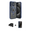 MARSİLYAN™- iPhone 15 Pro Kılıf Nova Işık Özel Seri - Siyah 3D Antistatik Hayalet Cam Ekran Koruyucu + Raze Metal Kamera Lens - TMGI