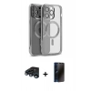 MARSİLYAN™- iPhone 15 Pro Kılıf Nova Işık Özel Seri - Siyah 3D Antistatik Hayalet Cam Ekran Koruyucu + Raze Metal Kamera Lens - LT