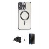 MARSİLYAN™- iPhone 15 Pro Kılıf Nova Işık Özel Seri - Siyah 3D Antistatik Hayalet Cam Ekran Koruyucu + Raze Metal Kamera Lens - TMGI