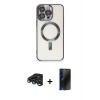 MARSİLYAN™- iPhone 15 Pro Kılıf Nova Işık Özel Seri - Siyah 3D Antistatik Hayalet Cam Ekran Koruyucu + Raze Metal Kamera Lens - LT