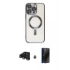 MARSİLYAN™- iPhone 15 Pro Kılıf Nova Işık Özel Seri - Siyah 3D Antistatik Hayalet Cam Ekran Koruyucu + Raze Metal Kamera Lens - SH