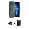 MARSİLYAN™- iPhone 15 Pro Kılıf Nova Işık Özel Seri - Siyah 3D Antistatik Hayalet Cam Ekran Koruyucu + Raze Metal Kamera Lens - TMGI