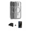 MARSİLYAN™- iPhone 15 Pro Kılıf Nova Işık Özel Seri - Siyah 3D Antistatik Hayalet Cam Ekran Koruyucu + Raze Metal Kamera Lens - SH
