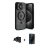 MARSİLYAN™- iPhone 15 Pro Kılıf Nova Işık Özel Seri - Siyah 3D Antistatik Hayalet Cam Ekran Koruyucu + Raze Metal Kamera Lens - TMGI