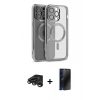 MARSİLYAN™- iPhone 15 Pro Kılıf Nova Işık Özel Seri - Siyah 3D Antistatik Hayalet Cam Ekran Koruyucu + Raze Metal Kamera Lens - TMGI