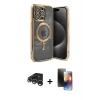 MARSİLYAN™- iPhone 15 Pro Kılıf Nova Işık Özel Seri - Siyah 3D Antistatik Mat Seramik Nano Ekran Koruyucu + Raze Metal Kamera Lens - GS