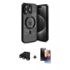 MARSİLYAN™- iPhone 15 Pro Kılıf Nova Işık Özel Seri - Siyah 3D Antistatik Mat Seramik Nano Ekran Koruyucu + Raze Metal Kamera Lens - SH