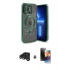MARSİLYAN™- iPhone 15 Pro Kılıf Nova Işık Özel Seri - Siyah 3D Antistatik Mat Seramik Nano Ekran Koruyucu + Raze Metal Kamera Lens - TMGI