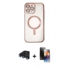 MARSİLYAN™- iPhone 15 Pro Kılıf Nova Işık Özel Seri - Siyah 3D Antistatik Mat Seramik Nano Ekran Koruyucu + Lacivert Raze Metal Kamera Lens
