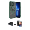 MARSİLYAN™- iPhone 15 Pro Kılıf Nova Işık Özel Seri - Siyah 3D Antistatik Mat Seramik Nano Ekran Koruyucu + Lacivert Raze Metal Kamera Lens