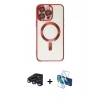 MARSİLYAN™- iPhone 15 Pro Kılıf Nova Işık Özel Seri - Siyah 3D Antistatik Seramik Nano Ekran Koruyucu + Lacivert Raze Metal Kamera Lens