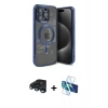 MARSİLYAN™- iPhone 15 Pro Kılıf Nova Işık Özel Seri - Siyah 3D Antistatik Seramik Nano Ekran Koruyucu + Lacivert Raze Metal Kamera Lens