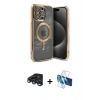 MARSİLYAN™- iPhone 15 Pro Kılıf Nova Işık Özel Seri - Siyah 3D Antistatik Seramik Nano Ekran Koruyucu + Lacivert Raze Metal Kamera Lens