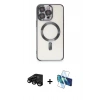 MARSİLYAN™- iPhone 15 Pro Kılıf Nova Işık Özel Seri - Siyah 3D Antistatik Seramik Nano Ekran Koruyucu + Raze Metal Kamera Lens - SH