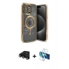 MARSİLYAN™- iPhone 15 Pro Kılıf Nova Işık Özel Seri - Siyah 3D Antistatik Seramik Nano Ekran Koruyucu + Raze Metal Kamera Lens - SH