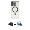MARSİLYAN™- iPhone 15 Pro Kılıf Nova Işık Özel Seri - Siyah 3D Antistatik Seramik Nano Ekran Koruyucu + Raze Metal Kamera Lens - TMGI
