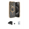 MARSİLYAN™- iPhone 15 Pro Kılıf Nova Işık Özel Seri - Siyah Bilvis 0.18mm Plus Cam Ekran Koruyucu + Raze Metal Kamera Lens - GS