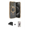 MARSİLYAN™- iPhone 15 Pro Kılıf Nova Işık Özel Seri - Siyah Bilvis 3D Cam Ekran Koruyucu + Raze Metal Kamera Lens - GS