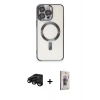 MARSİLYAN™- iPhone 15 Pro Kılıf Nova Işık Özel Seri - Siyah Bilvis 3D Cam Ekran Koruyucu + Raze Metal Kamera Lens - SH