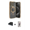 MARSİLYAN™- iPhone 15 Pro Kılıf Nova Işık Özel Seri - Siyah Bilvis 3D Cam Ekran Koruyucu + Raze Metal Kamera Lens - LT