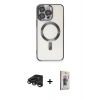 MARSİLYAN™- iPhone 15 Pro Kılıf Nova Işık Özel Seri - Siyah Bilvis 3D Cam Ekran Koruyucu + Raze Metal Kamera Lens - TMGI