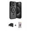 MARSİLYAN™- iPhone 15 Pro Kılıf Nova Işık Özel Seri - Siyah Bilvis 3D Cam Ekran Koruyucu + Raze Metal Kamera Lens - TMGI