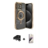 MARSİLYAN™- iPhone 15 Pro Kılıf Nova Işık Özel Seri - Siyah Bilvis 3D Mat Cam Ekran Koruyucu + Raze Metal Kamera Lens - GS