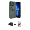 MARSİLYAN™- iPhone 15 Pro Kılıf Nova Işık Özel Seri - Siyah Bilvis 3D Mat Cam Ekran Koruyucu + Raze Metal Kamera Lens - TMGI