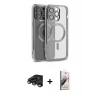 MARSİLYAN™- iPhone 15 Pro Kılıf Nova Işık Özel Seri - Siyah Bilvis 3D Mat Cam Ekran Koruyucu + Titanyum Gri Raze Metal Kamera Lens