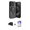 MARSİLYAN™- iPhone 15 Pro Kılıf Nova Işık Özel Seri - Siyah Bilvis 5in1 3D Magic Cam Ekran Koruyucu + Siyah Raze Metal Kamera Lens