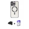 MARSİLYAN™- iPhone 15 Pro Kılıf Nova Işık Özel Seri - Siyah Bilvis 5in1 3D Magic Cam Ekran Koruyucu + Siyah Raze Metal Kamera Lens