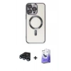 MARSİLYAN™- iPhone 15 Pro Kılıf Nova Işık Özel Seri - Siyah Bilvis 5in1 5D Magic Hayalet Cam Ekran Koruyucu + Raze Metal Kamera Lens - LT